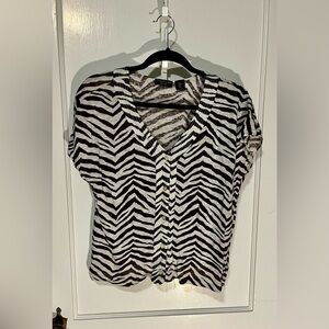 Tahari Black and White Zebra Print Blouse